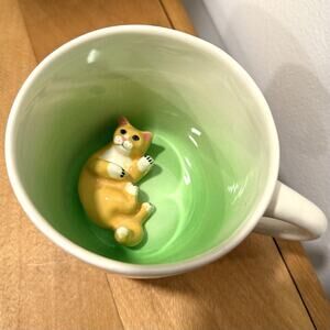 Sarah Spademan Pottery Cup Mug Animug Orange Cat Inside Vintage Collectible